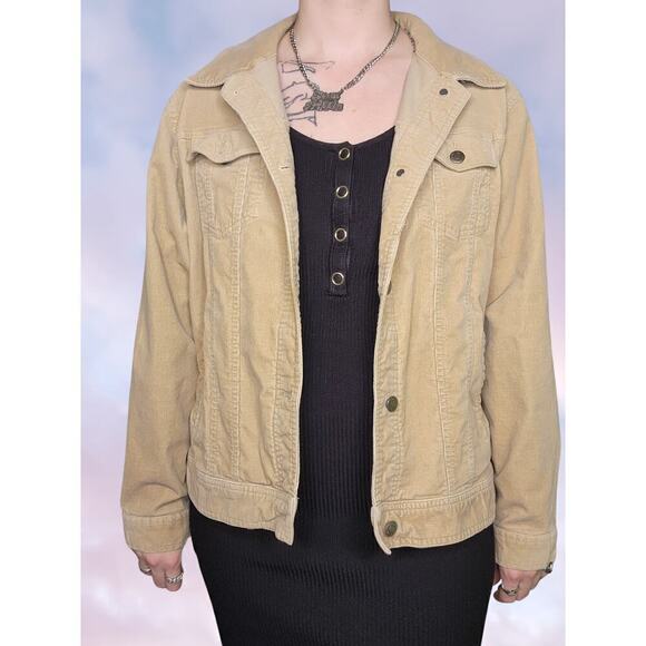 90s Y2k Tan Corduroy Button Up Collared Cotton Light Jacket Sz XL - Picture 1 of 8
